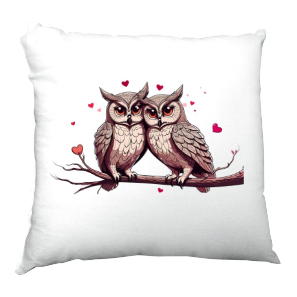Polštář saténový s potiskem Zamilované sovy